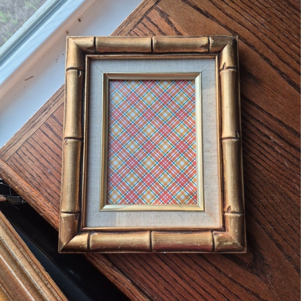 Gold Gilded Bamboo & Linen Table Frame 9 X 11 inches for 7 X 5 Photo
